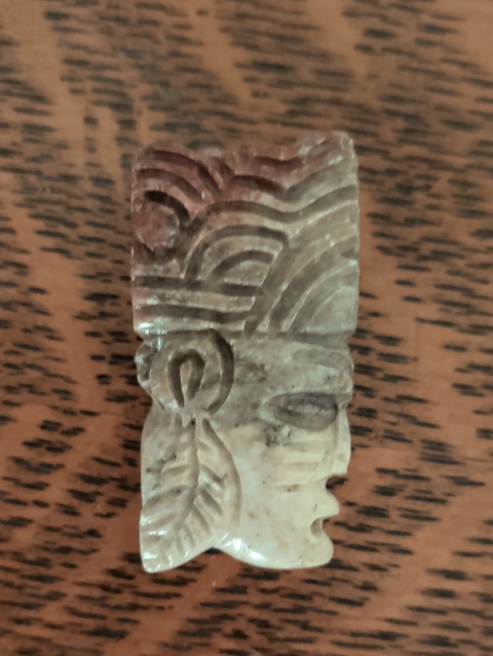 Hand Carved Stone Face Pendant in Green-Gray Tones